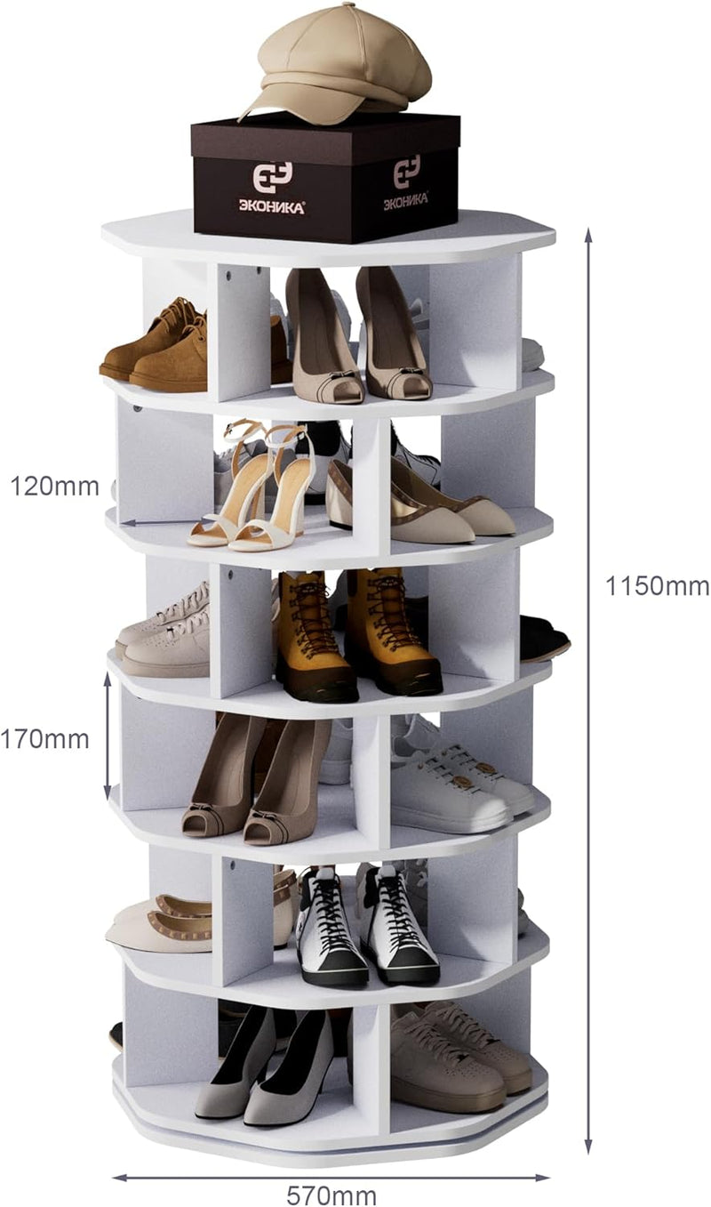 6 Tiers Rotating Shoe Rack Wood Spinning Display