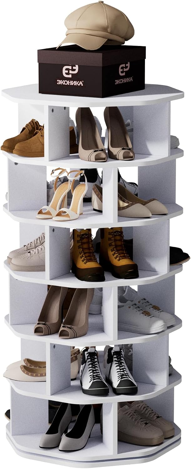 6 Tiers Rotating Shoe Rack Wood Spinning Display