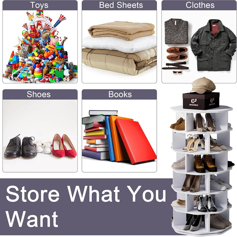 6 Tiers Rotating Shoe Rack Wood Spinning Display