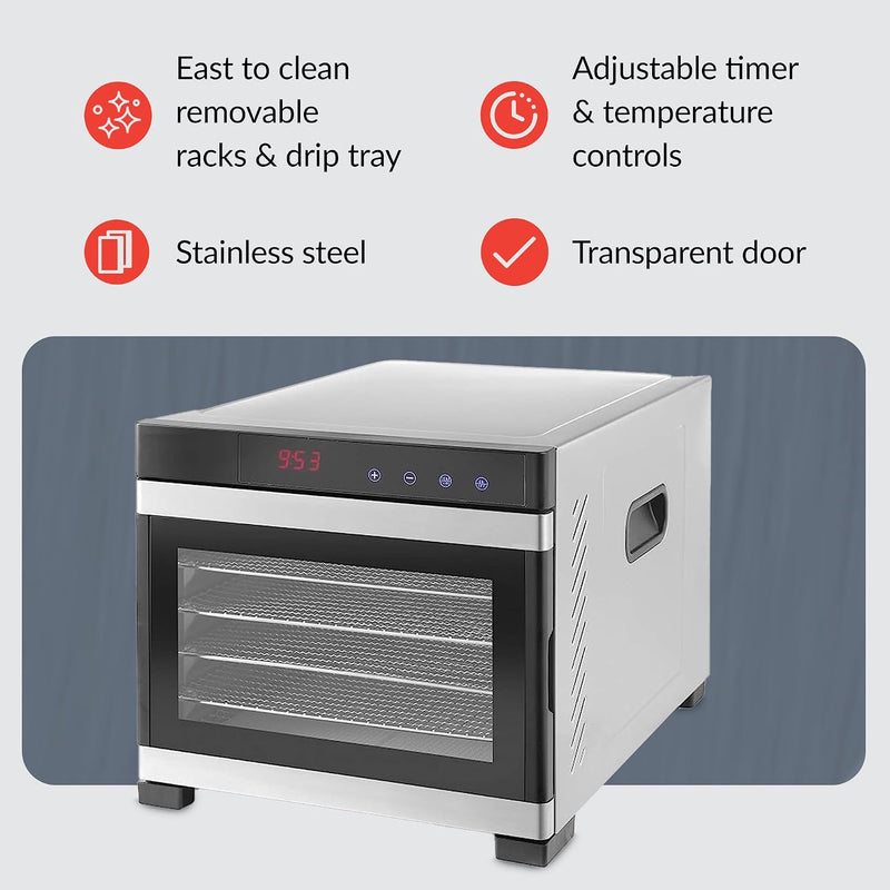 6-Tray Stainless Steel Food Dehydrator By Hendi Touch