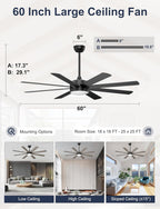 60'' Ceiling Fans with Lights Modern Fan Remote