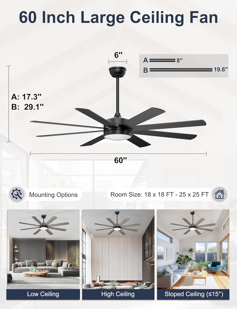 60'' Ceiling Fans with Lights Modern Fan Remote