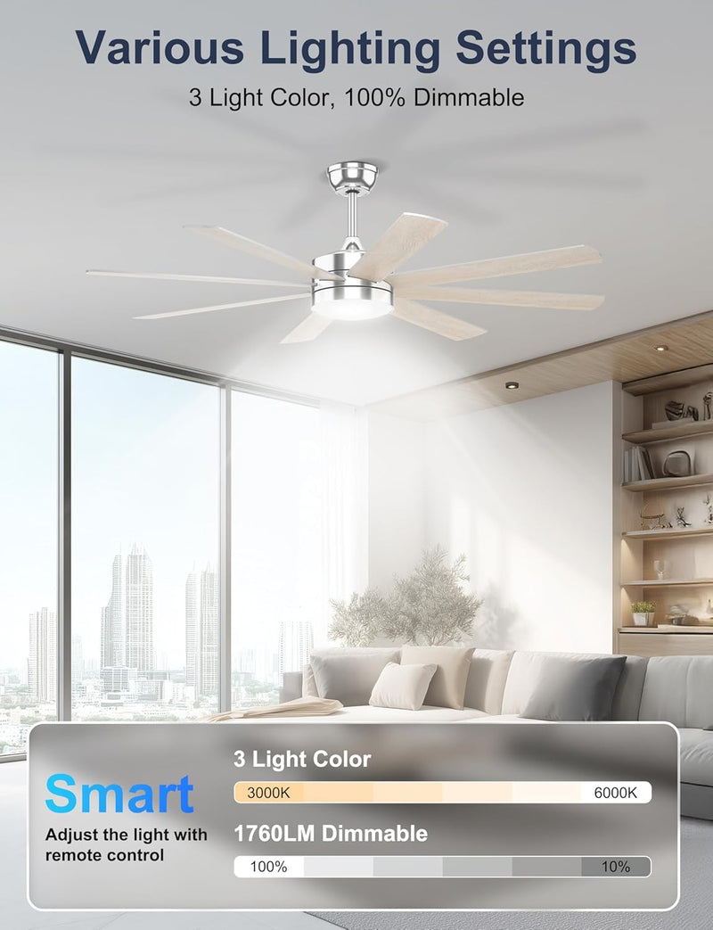 60'' Ceiling Fans with Lights Modern Fan Remote