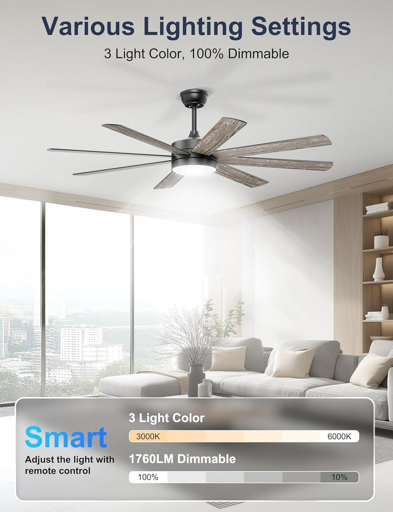 60'' Ceiling Fans with Lights Modern Fan Remote