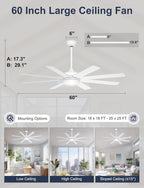 60'' Ceiling Fans with Lights Modern Fan Remote