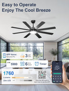 60'' Ceiling Fans with Lights Modern Fan Remote