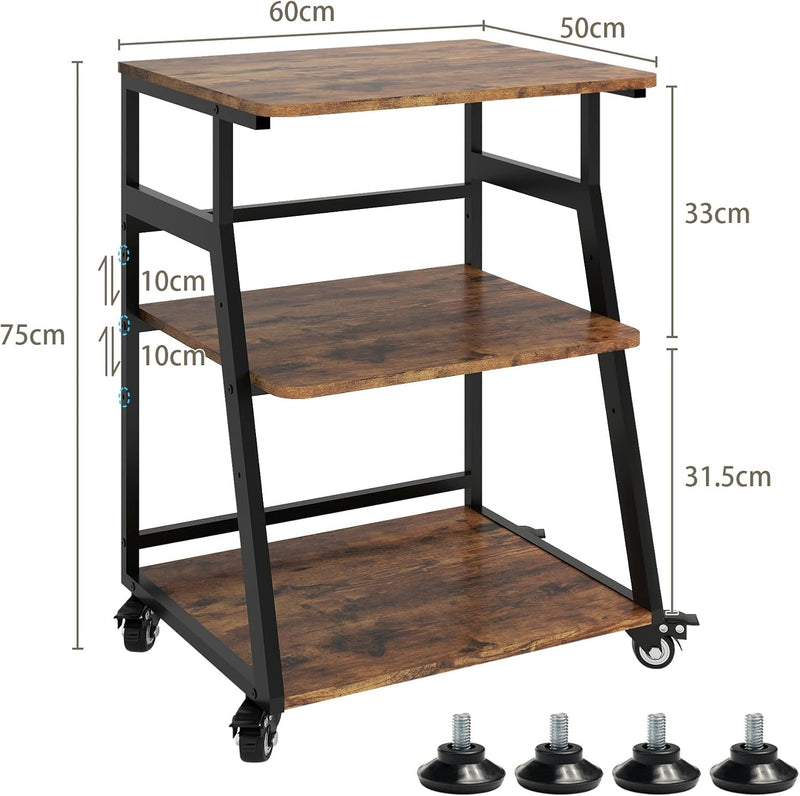60x50x75CM Printer Stand 3 Tier Table with Storage