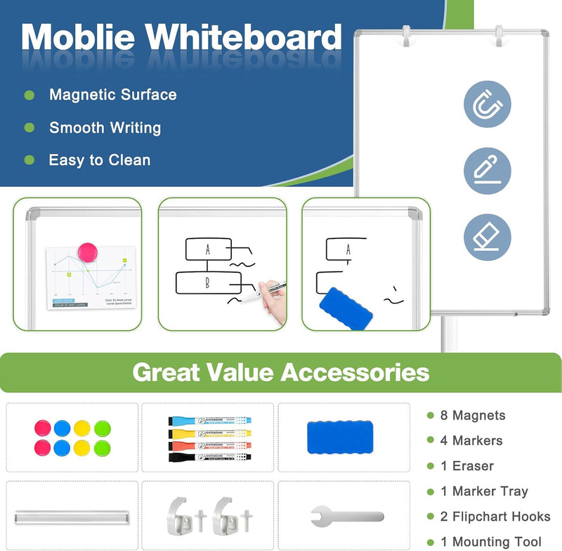60x90CM Portable Flipchart Stand Height Adjustable Board