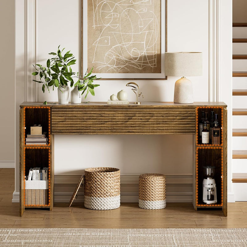 155CM Fluted Narrow Console Table with Storage Cabinets