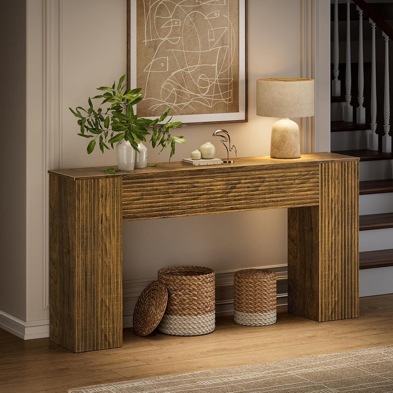 155CM Fluted Narrow Console Table with Storage Cabinets