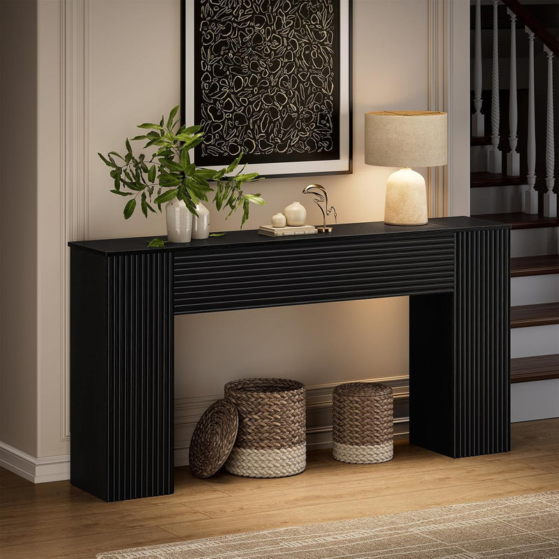 155CM Fluted Narrow Console Table with Storage Cabinets