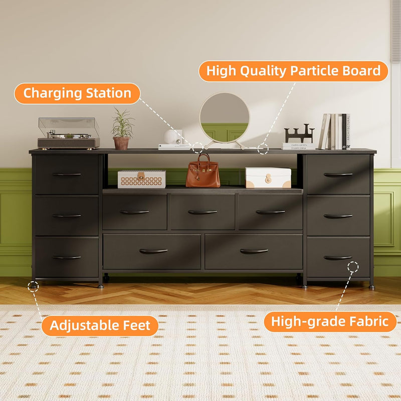 63" TV Cabinet Dresser for Bedroom with 11
