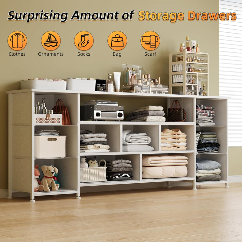 63" TV Cabinet Dresser for Bedroom with 11