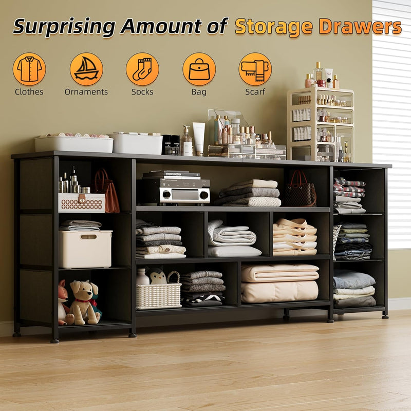 63" TV Cabinet Dresser for Bedroom with 11