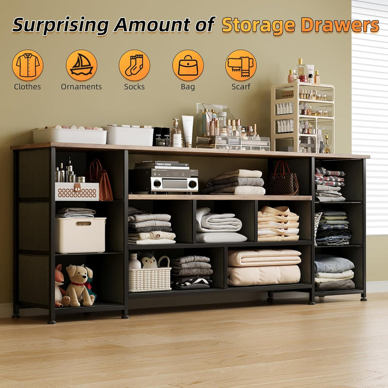 63" TV Cabinet Dresser for Bedroom with 11