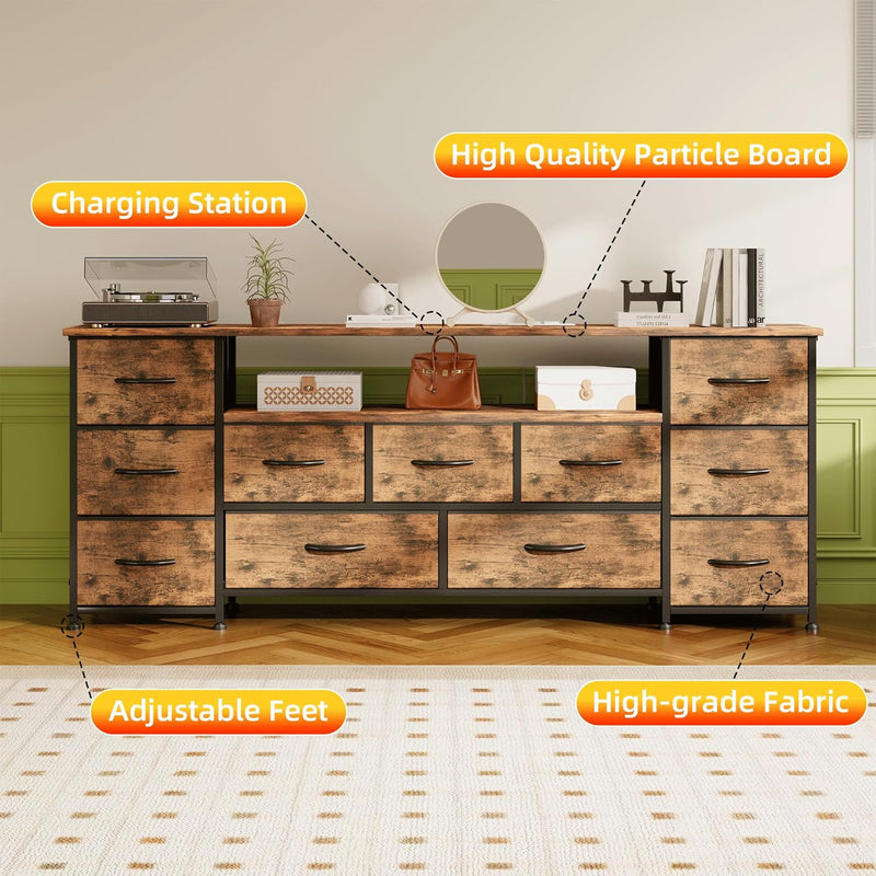 63" TV Cabinet Dresser for Bedroom with 11