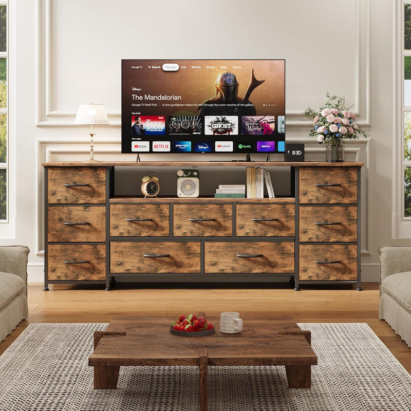 63" TV Cabinet Dresser for Bedroom with 11
