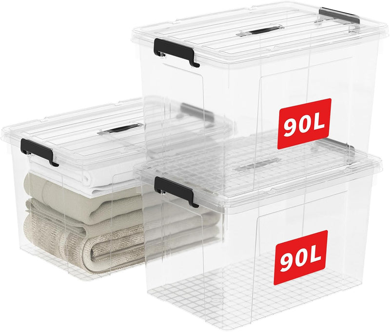 65lx6 Storage Boxes Carry Plastic Box with Lids (6 Pack)