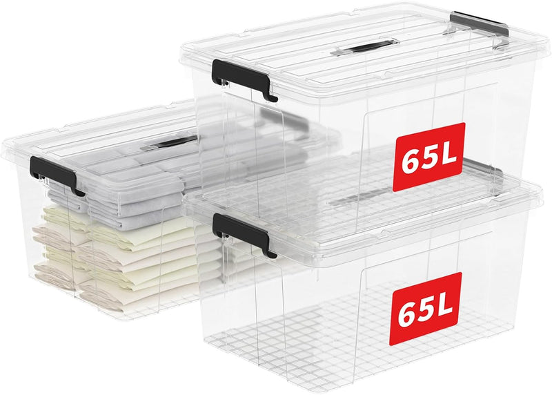 65lx6 Storage Boxes Carry Plastic Box with Lids (6 Pack)