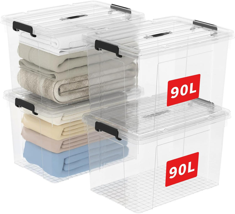 65lx6 Storage Boxes Carry Plastic Box with Lids (6 Pack)