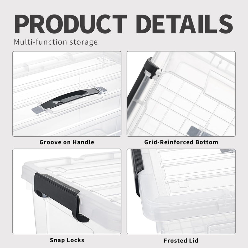 65lx6 Storage Boxes Carry Plastic Box with Lids (6 Pack)