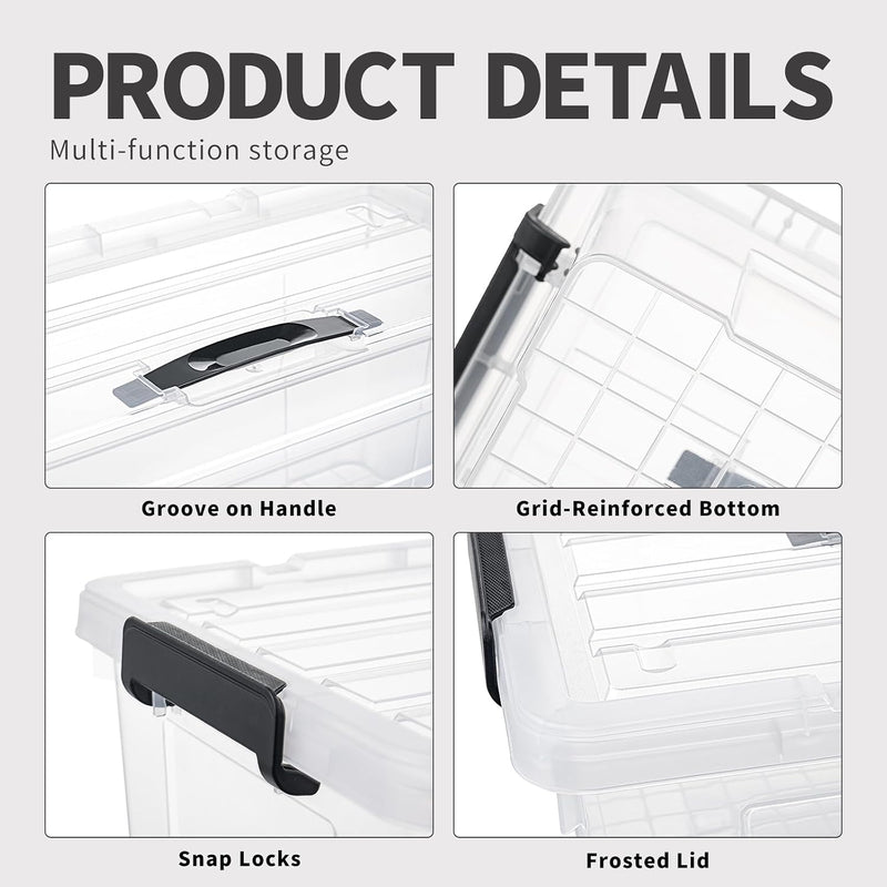 65lx6 Storage Boxes Carry Plastic Box with Lids (6 Pack)