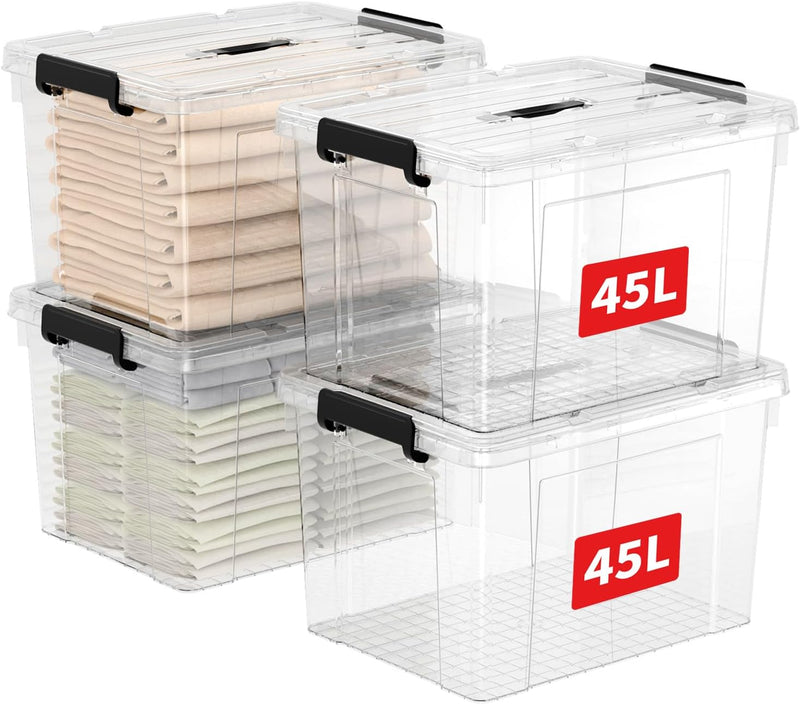 65lx6 Storage Boxes Carry Plastic Box with Lids (6 Pack)