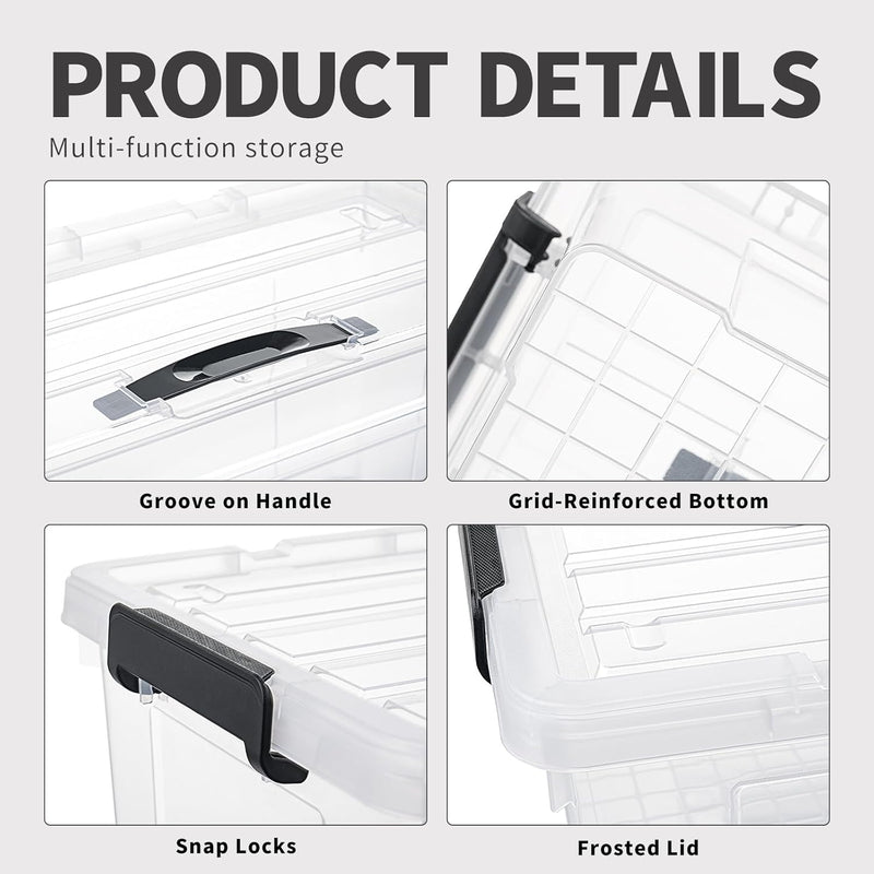 65lx6 Storage Boxes Carry Plastic Box with Lids (6 Pack)