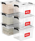 65lx6 Storage Boxes Carry Plastic Box with Lids (6 Pack)