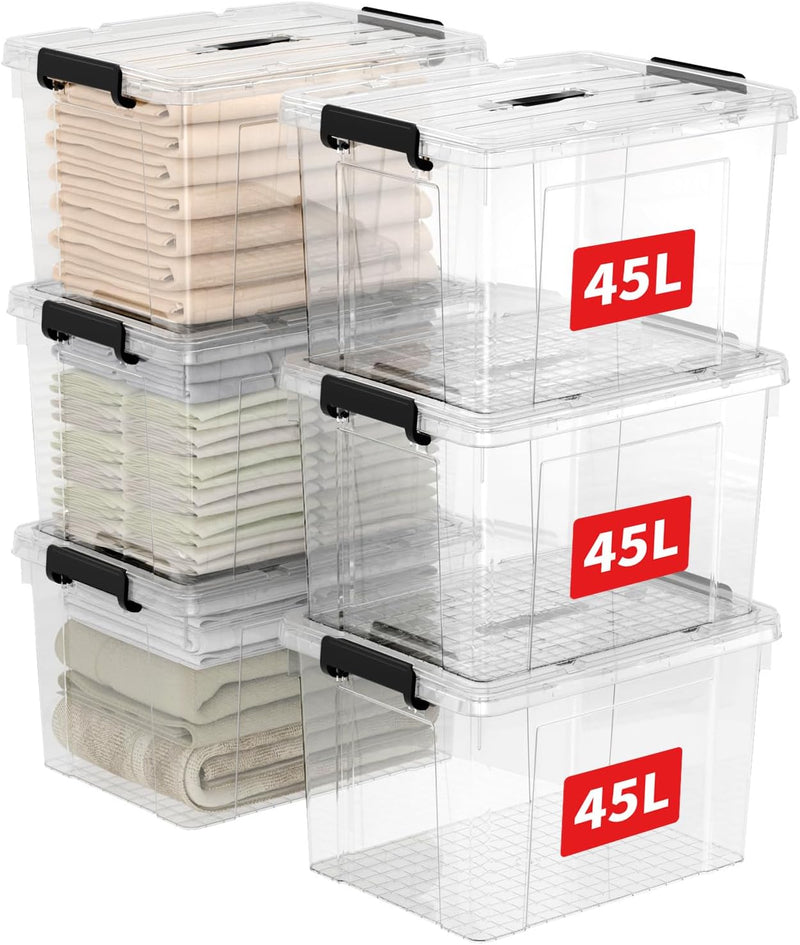 65lx6 Storage Boxes Carry Plastic Box with Lids (6 Pack)
