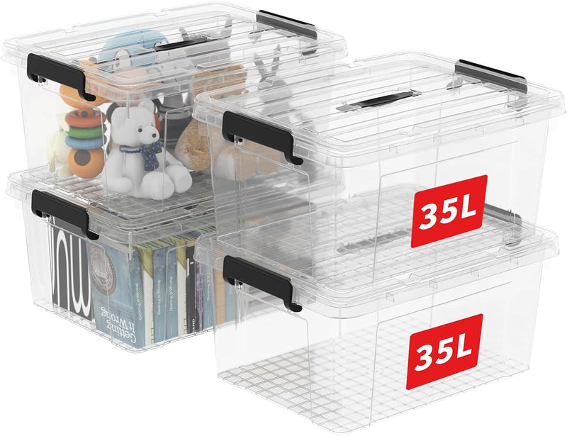 65lx6 Storage Boxes Carry Plastic Box with Lids (6 Pack)
