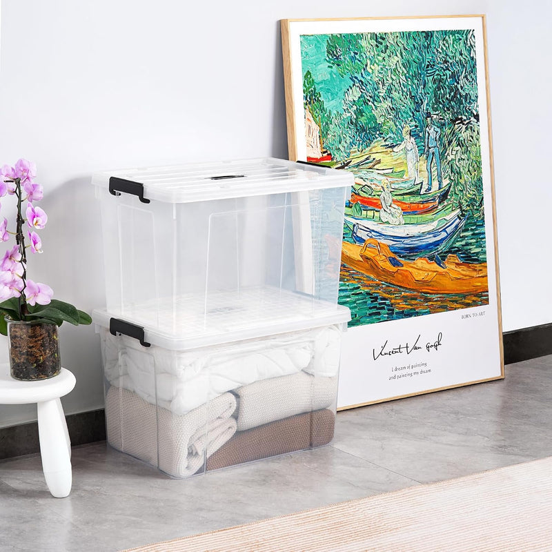 65lx6 Storage Boxes Carry Plastic Box with Lids (6 Pack)