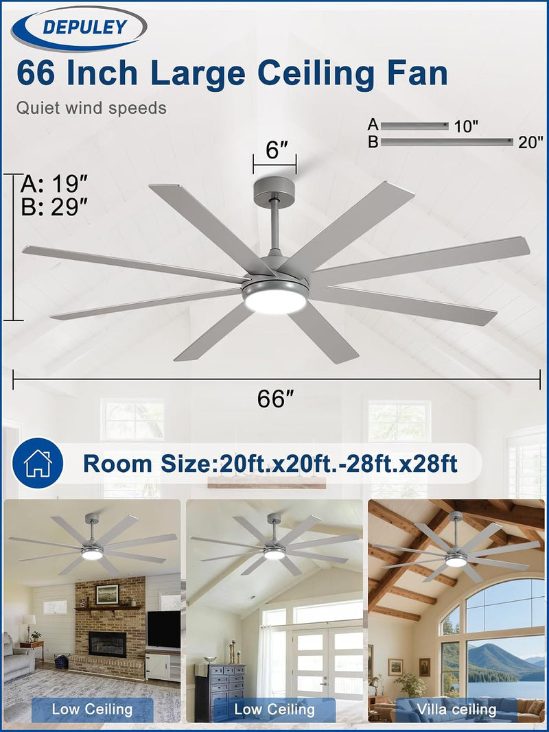 66" Ceiling Fans with Lights: Large
