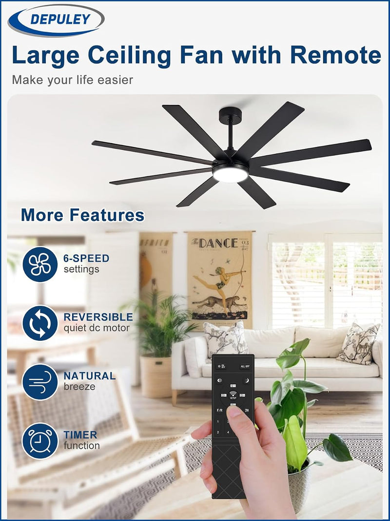 66" Ceiling Fans with Lights: Large