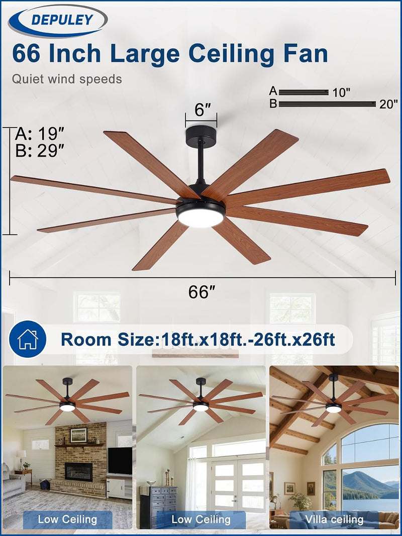 66" Ceiling Fans with Lights: Large