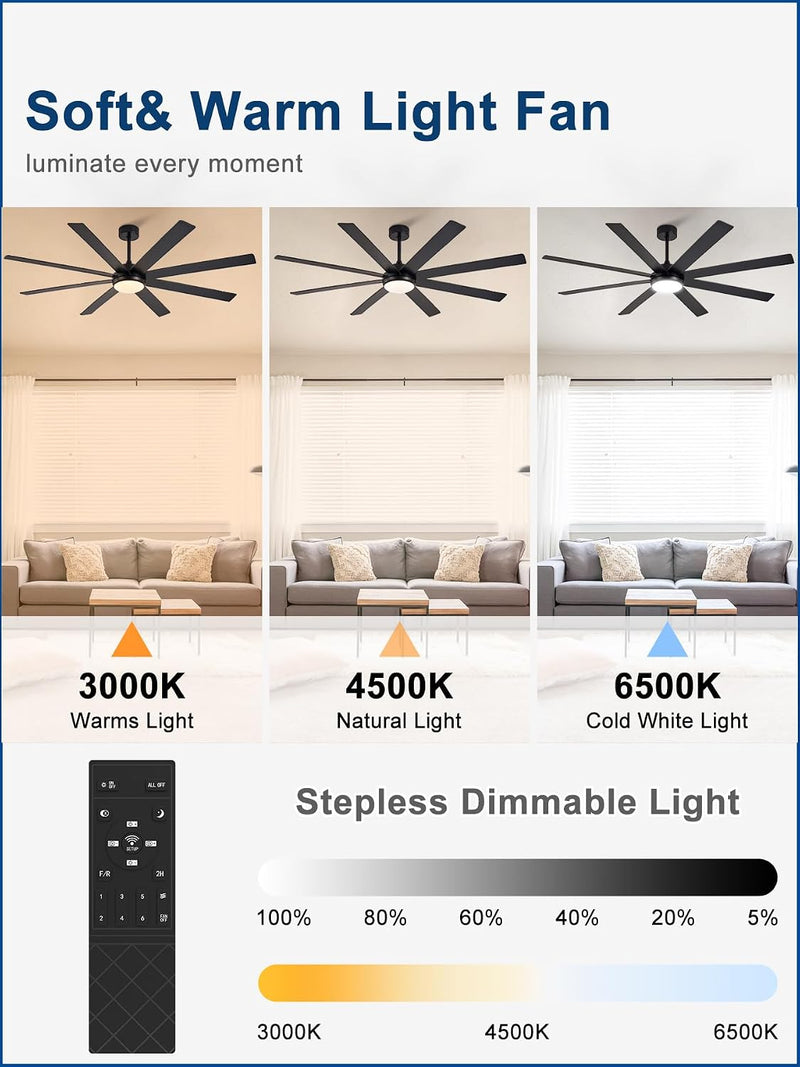 66" Ceiling Fans with Lights: Large