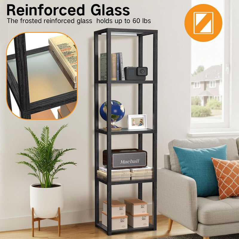 67" Glass Display Shelf with Dimmable LED Floor