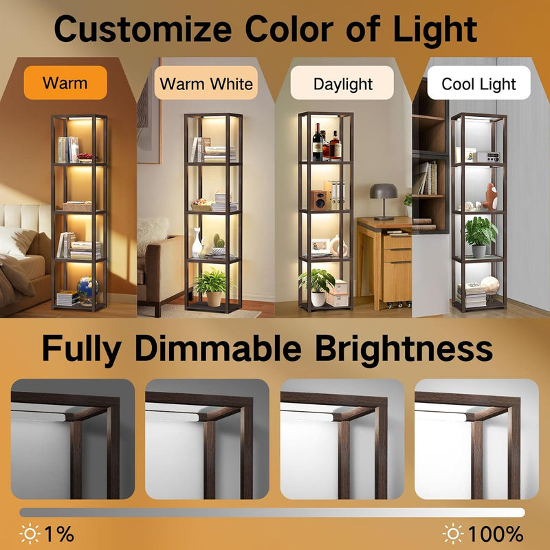 67" Glass Display Shelf with Dimmable LED Floor