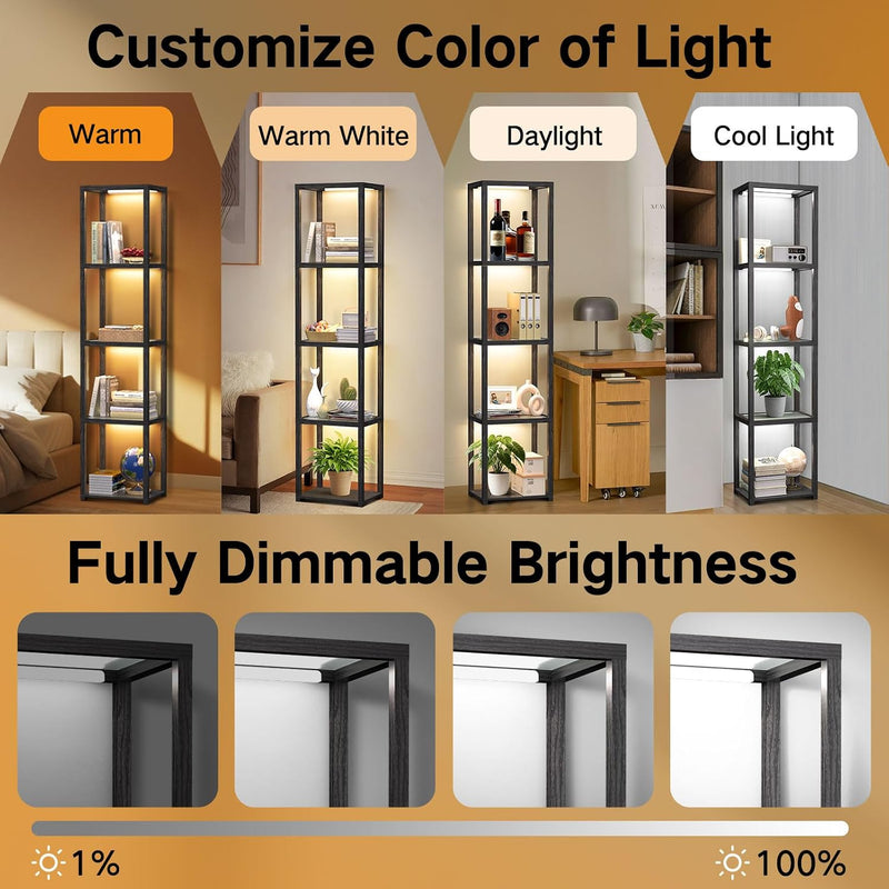 67" Glass Display Shelf with Dimmable LED Floor