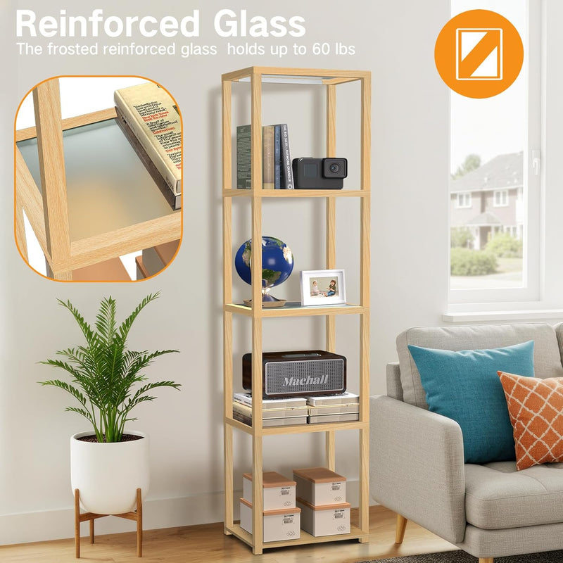 67" Glass Display Shelf with Dimmable LED Floor