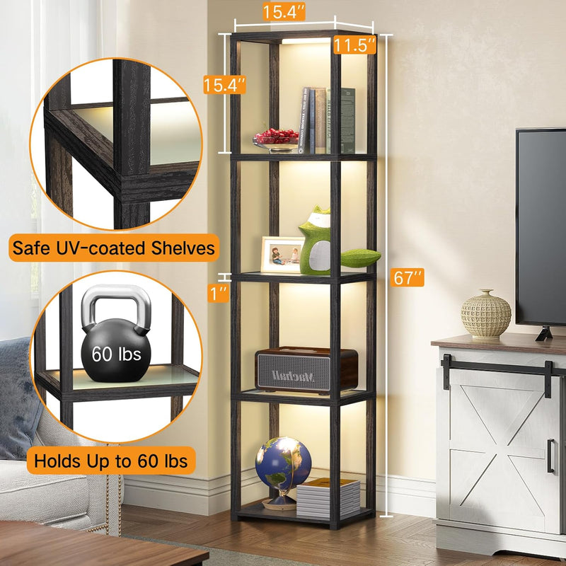 67" Glass Display Shelf with Dimmable LED Floor