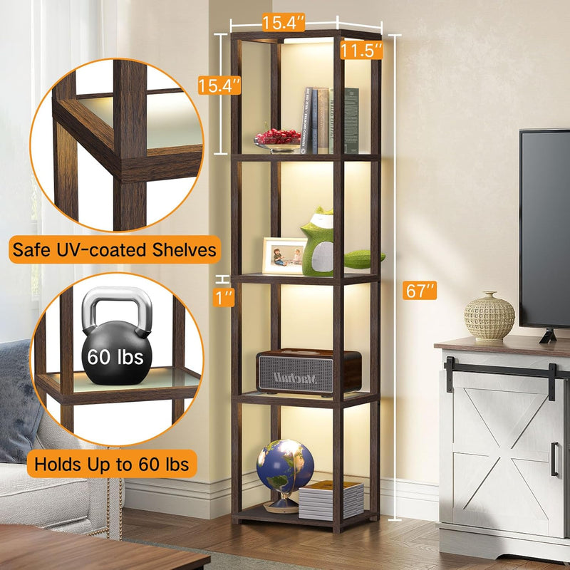67" Glass Display Shelf with Dimmable LED Floor