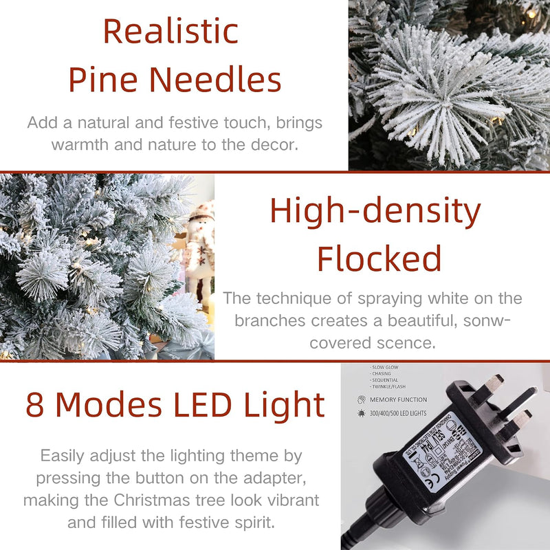 6FT Pre-Lit Slim Snow Flocked Christmas Tree
