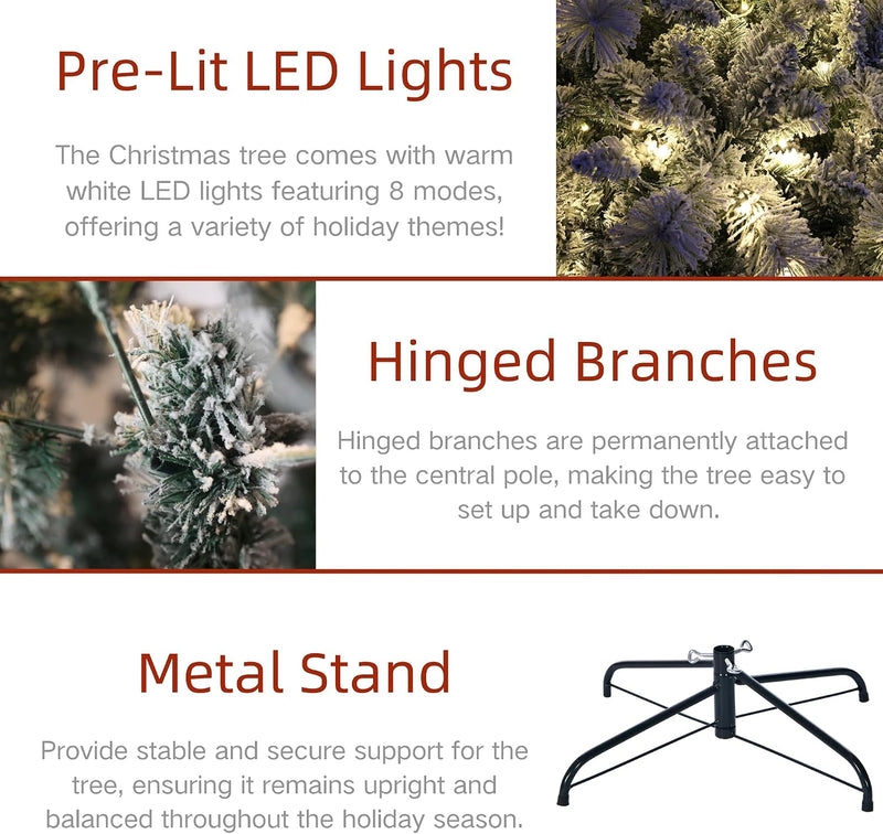 6FT Pre-Lit Slim Snow Flocked Christmas Tree