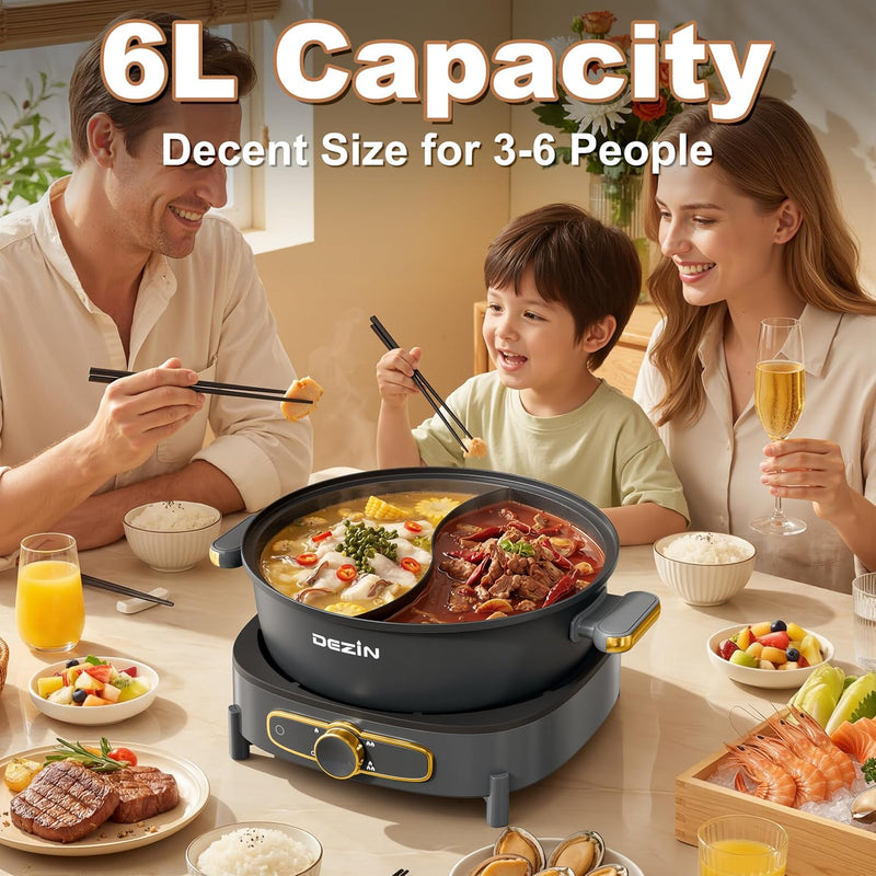 6L Hot Pot Electric with Divider Shabu Power