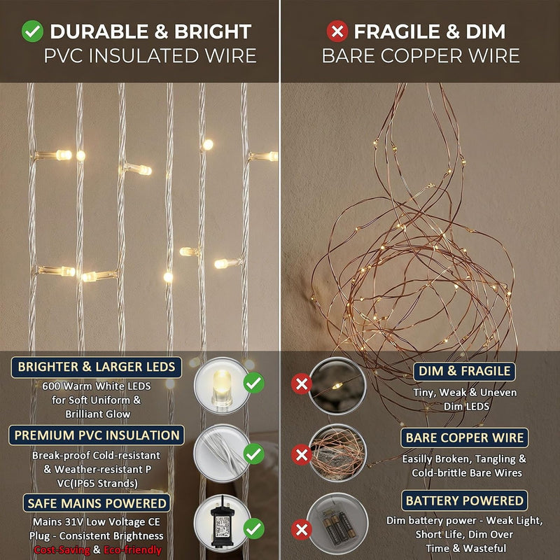 6m X 3m 600led Plug in Curtain Fairy (2 Pack)