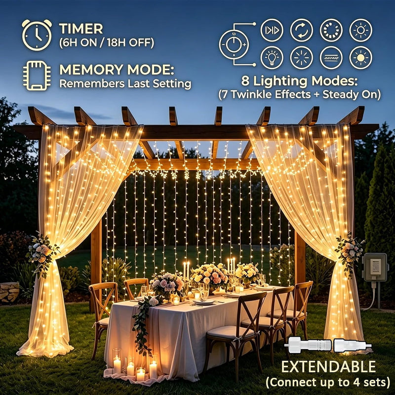 6m X 3m 600led Plug in Curtain Fairy (2 Pack)