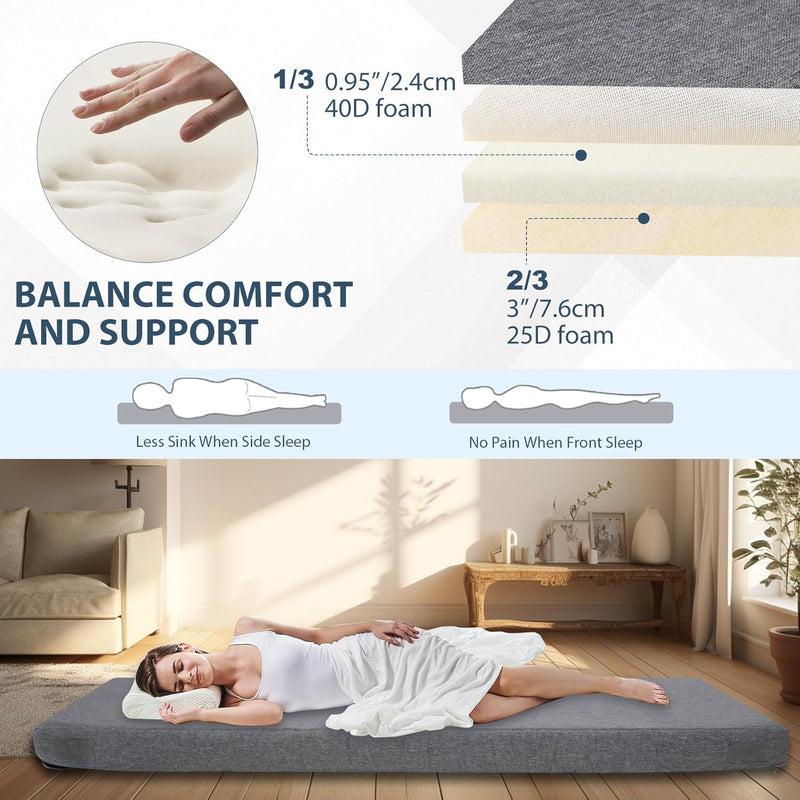 7.6CM Thick Memory Foam Camping Mattress Detachable Outer