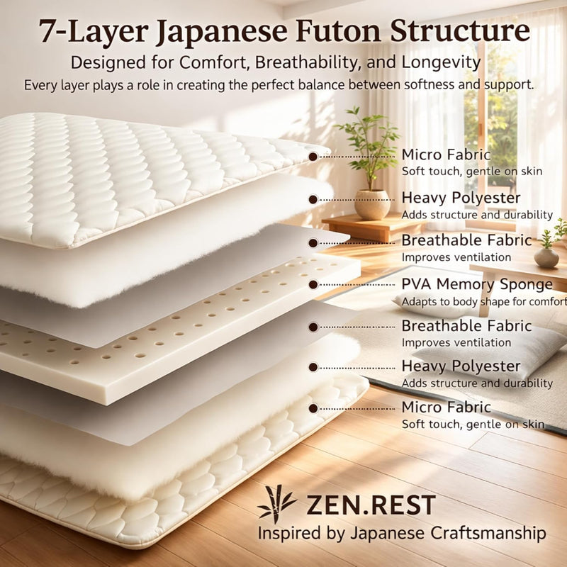 7 Layer Memory Foam Japanese Futon Mattress