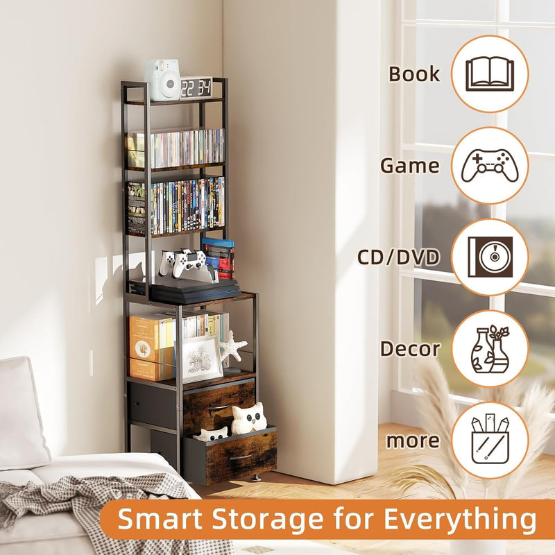7-Tier Cd Storage Rack with 2 Drawers Record